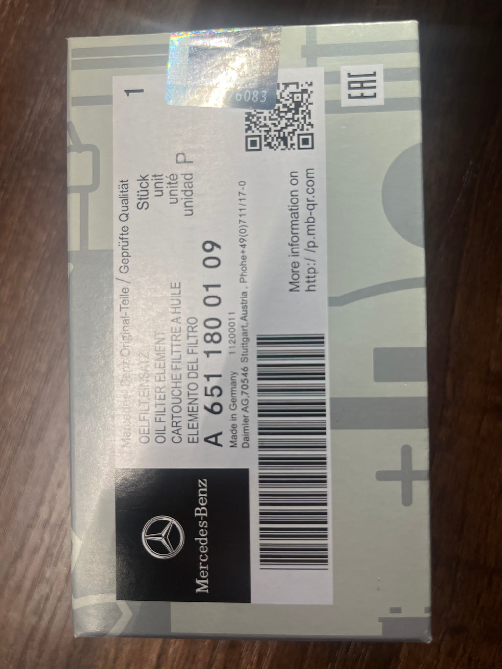 Genuine Mercedes 200D , 220D , 250D Engine Oil Filter A6511800109 , Mercedes A Class, C Class, E class, V Class, Viano, Sprinter